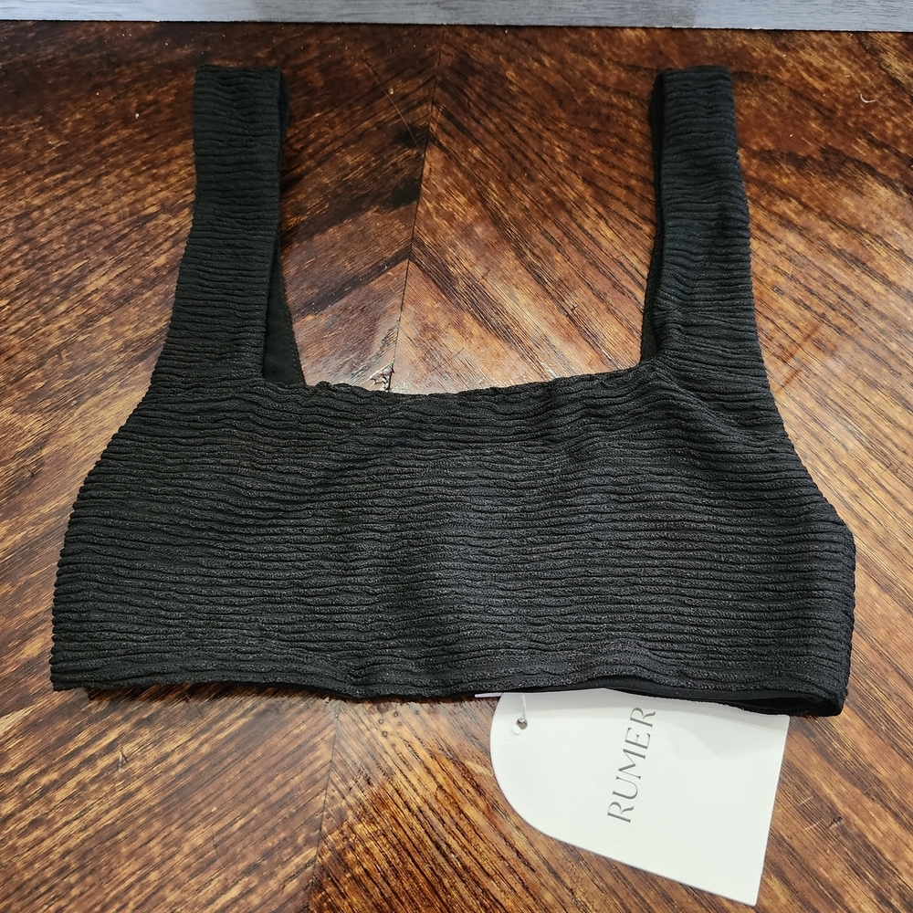 NWT Revolve Rumer The Label Black Ribbed Rosa Crop Or Swim Top Sz XS